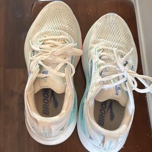 Brooks Cream and Blue Athletic Shoes well loved